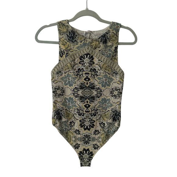 Free People Tops - Free People Intimately cream, yellow & navy paisley open back bodysuit S